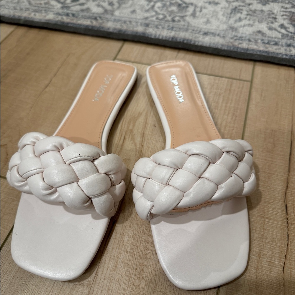 Zara Cream Braided Slide Sandals